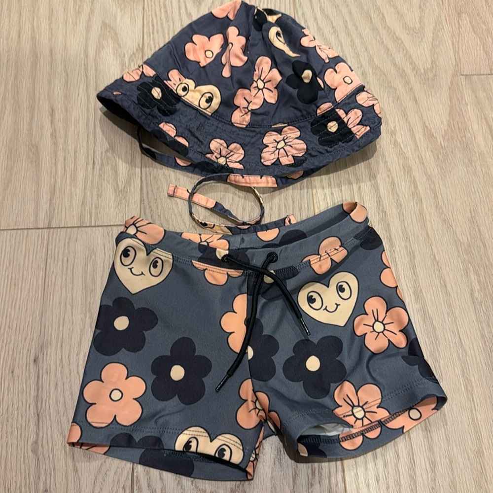 Mini Rodini Gray and Peach Swim Set